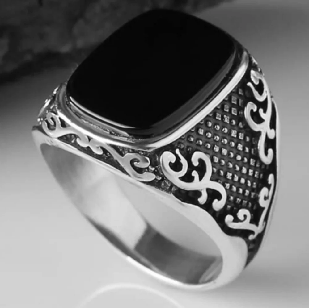 Men's Black and Silver Ring Sz 12